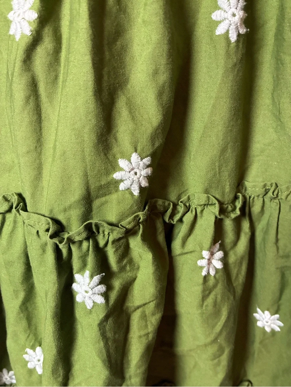 crown & ivy Olive Green Floral Embroidered Puff Sleeve Dress